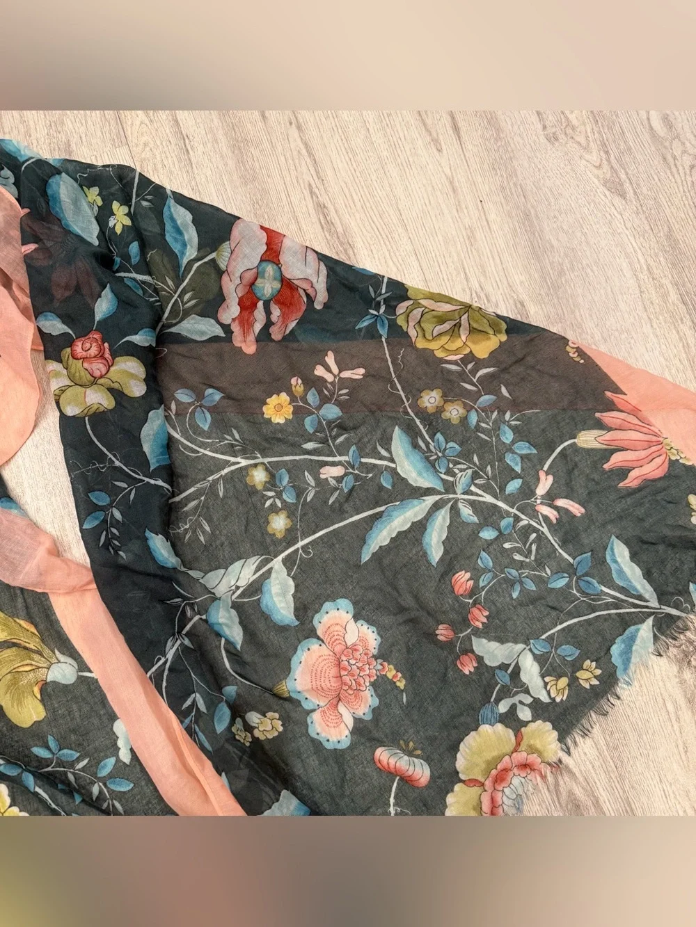 Lightweight Floral Scarf Wrap Shawl Black Pink Botanical‎ 78”